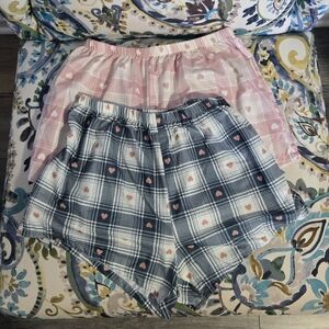 SHEIN Pink & Navy Plaid Heart Print Women’s Shorts (2-Pack)